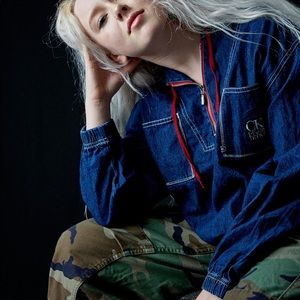 Calvin Klein Denim Drawstring Half ZIP Hoodie